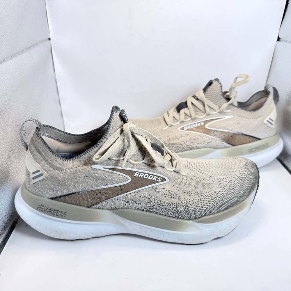 Brooks Glycerin StealthFit 21 Mens Running Shoes Size 9 Khaki White 1104211D238